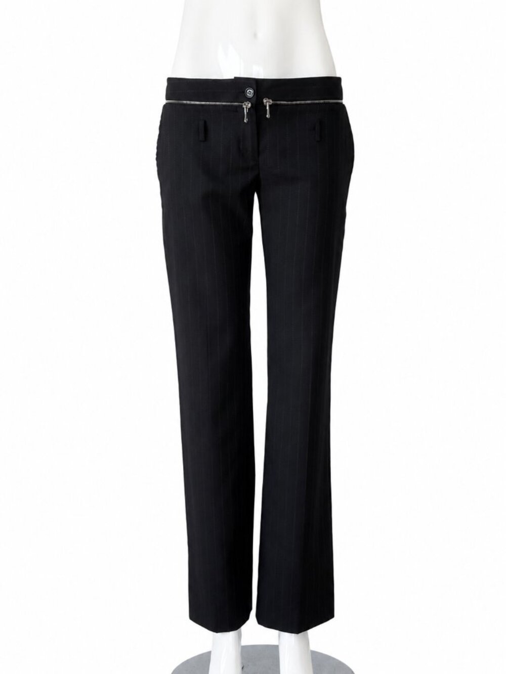 Dolce & Gabbana Black Wool Pinstripe Pants Low Rise Zip Detail IT 38